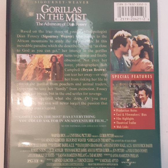 Gorillas in the Mist The Adventures of Dian Fossey DVD Movie Sigourney Weaver - Picture 2 of 5